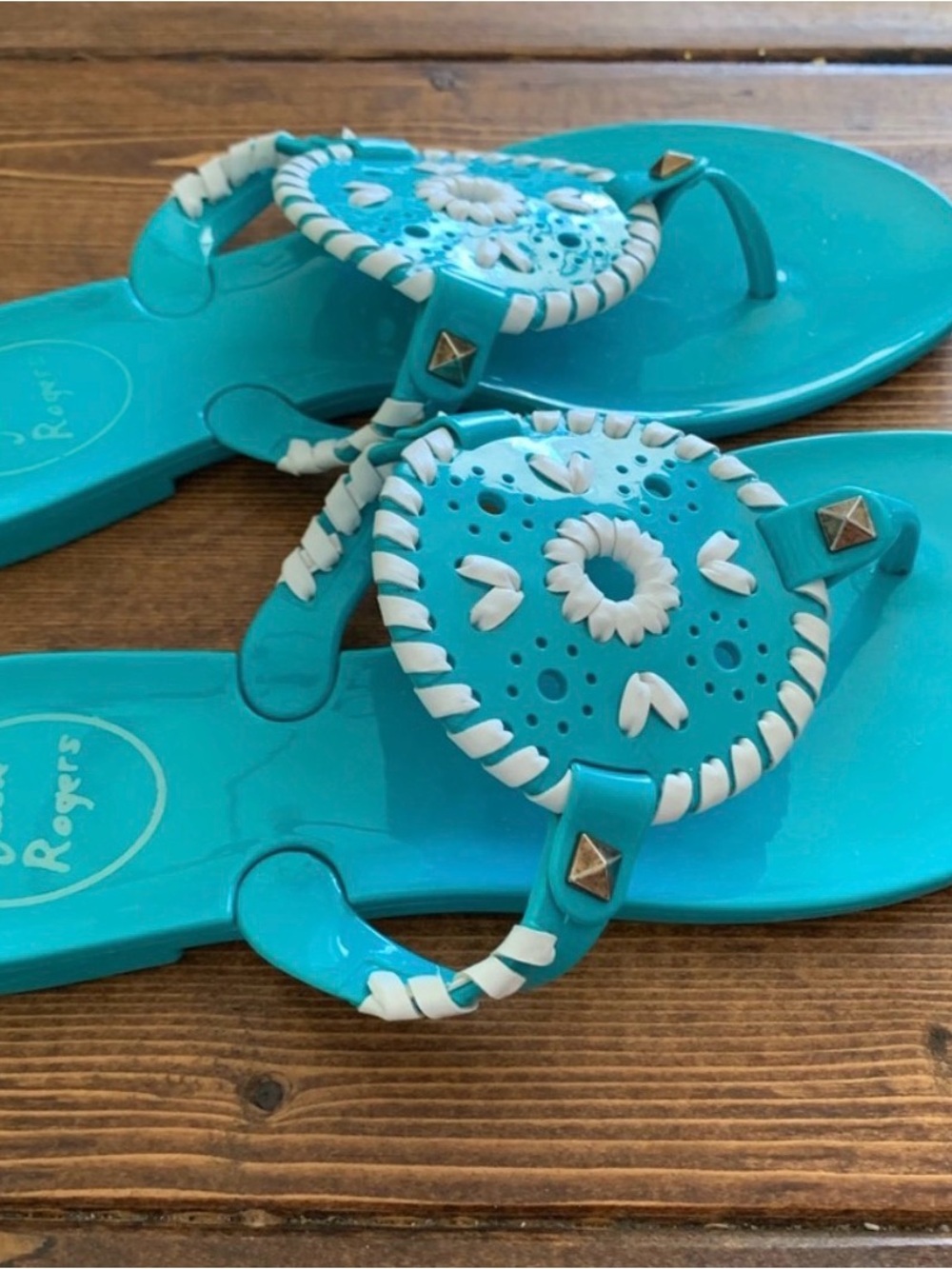 NWT Women’s Jack Rogers Turquoise Jelly Sandals with White Trim Size 5